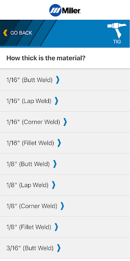 Miller Weld Setting Calculator Screen 3