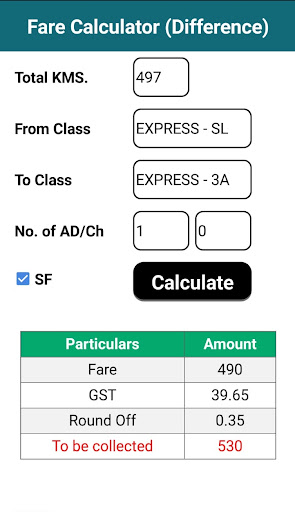 Train Fare Calculator Screen 3