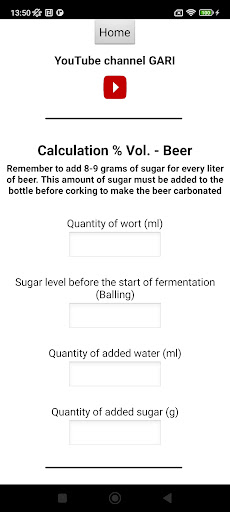 Calculation of alcohol content Screen 3