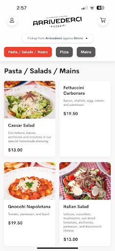 Android application Arrivederci Pizza screenshort