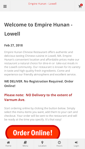 Android application Empire Hunan Lowell Ordering screenshort