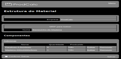 ProdCalc - MRP/PCP Online Screen 2