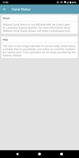 Welland Canal Status Screen 3