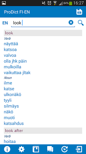 Finnish English dictionary Screen 2