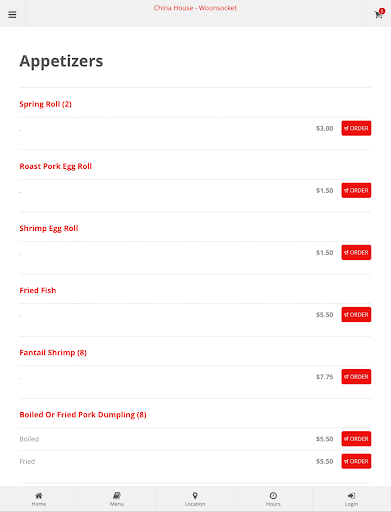 China House Woonsocket Order