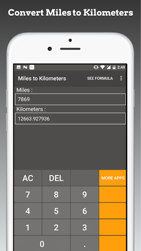 Screenshot of Miles to Kilometers / miles to