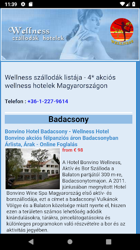 Android application Wellness szállodák hotelek screenshort