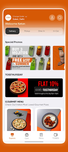 Android application Tossin Pizza Online Delivery screenshort