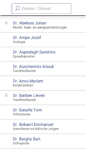Android application Artsenlijst AZ Sint-Jan screenshort