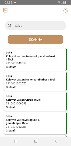 Android application Glutenfritt screenshort