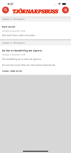 Android application Tjörnarpsbuss screenshort
