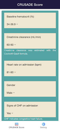 Android application CRUSADE Risk Score for ACS screenshort