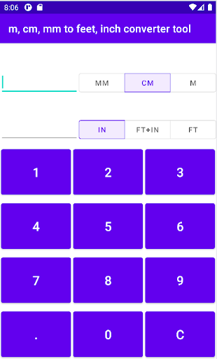 Android application inch to cm converter tool screenshort