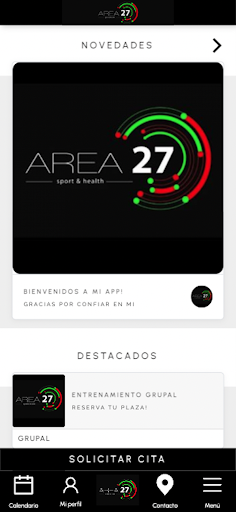 Android application AREA27 SPORT AND HEALTH screenshort