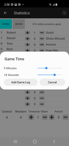 Field Hockey Statistics Screen 2