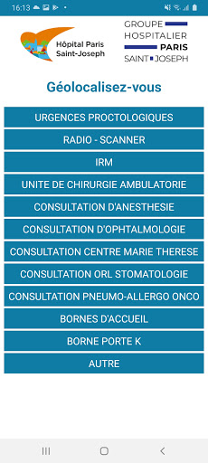 Android application GéoLoc Hôpital Paris Saint-Jos screenshort