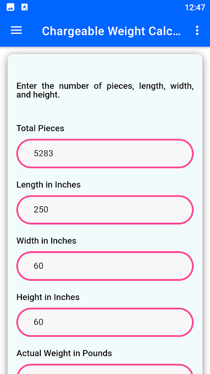 Chargeable Weight Calculator - 12 - (Android)