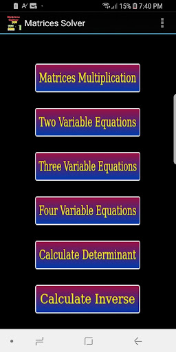 Matrices Solver Screen 2