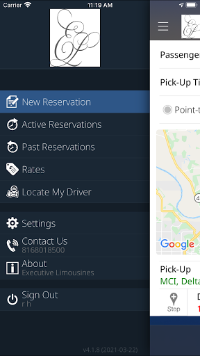 Android application Executive Limousine Kansas Cit screenshort