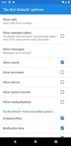 Android application "Do Not Disturb" options screenshort