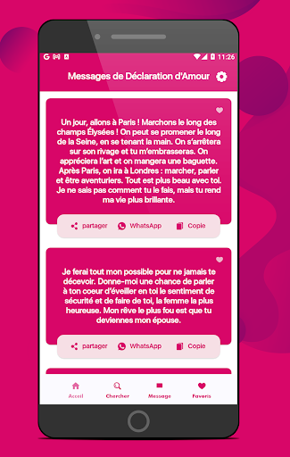Android application Messages Déclaration d'Amour screenshort