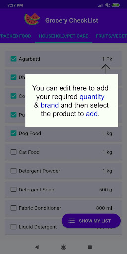 Grocery Checklist Screen 2