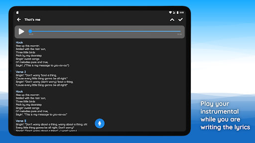 Screenshot of write lyrics & save your ideas