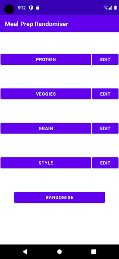 Android application Meal Prep Randomiser screenshort