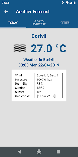 Android application Weather Forecast screenshort