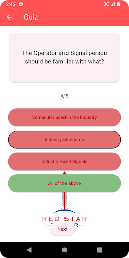 Safety quiz Screen 2