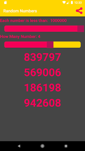 Android application Random Numbers Generator screenshort