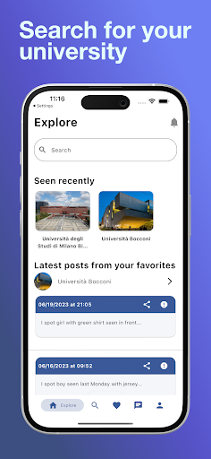 Android application UniSpotted screenshort