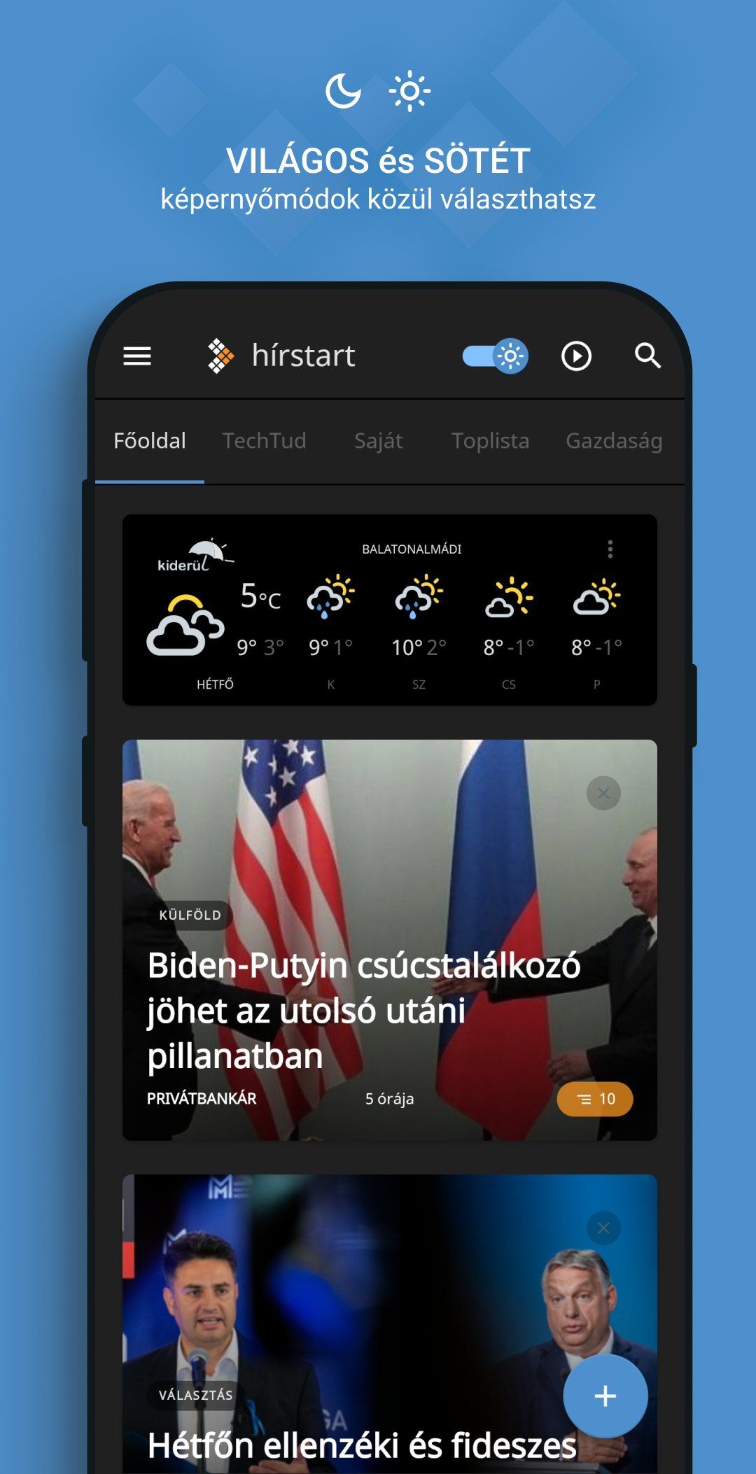 Android application Hírstart - hírek és időjárás screenshort