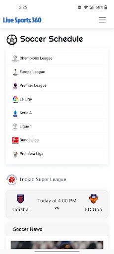 Android application Live Sports 360 screenshort