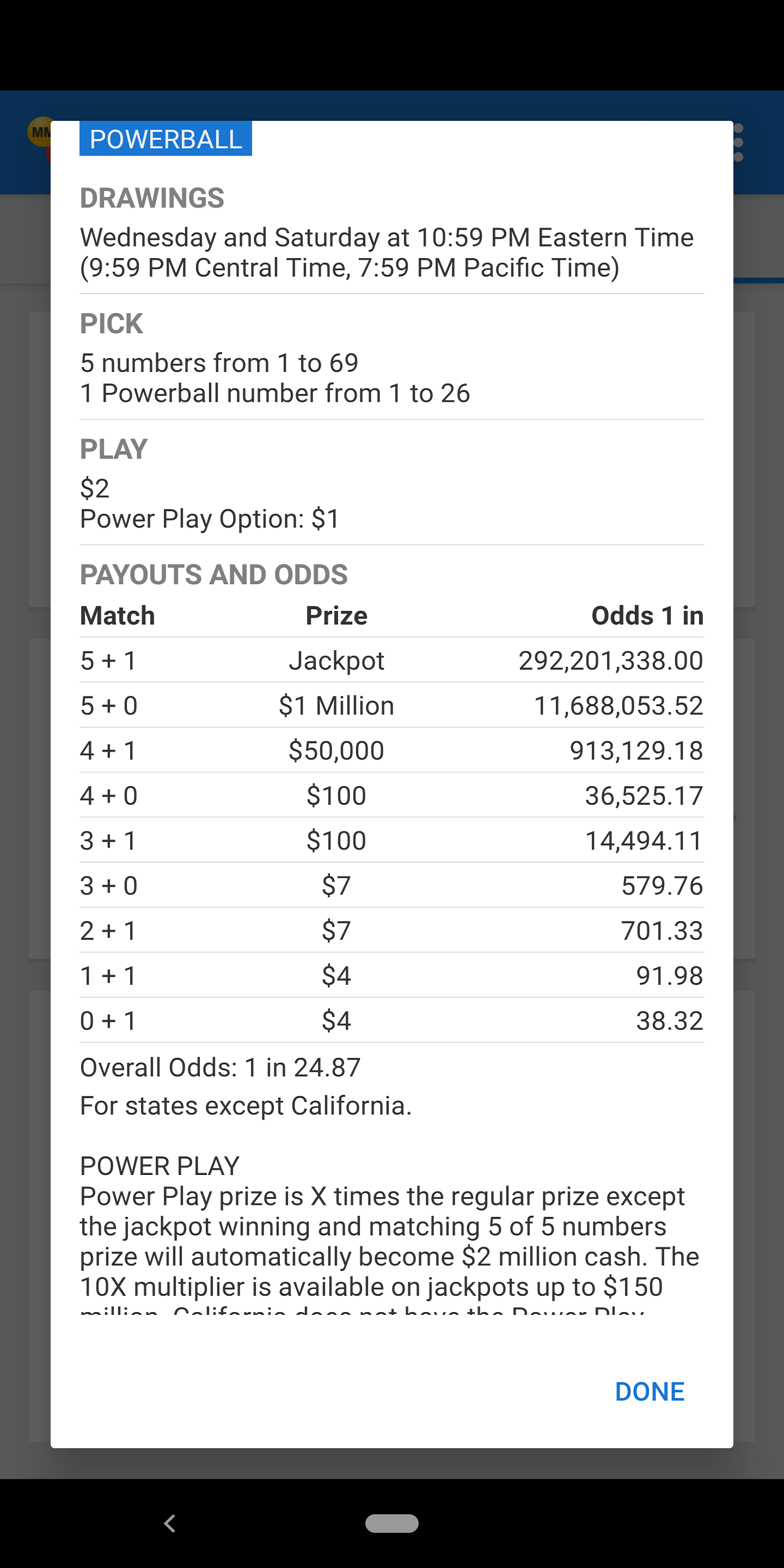 Android application Mega Millions & Powerball Lottery in US screenshort