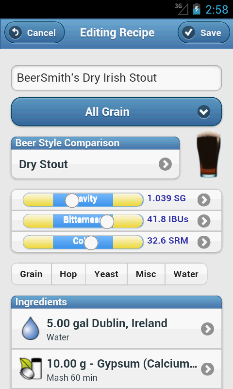 Android application BeerSmith 3 Mobile Homebrewing screenshort