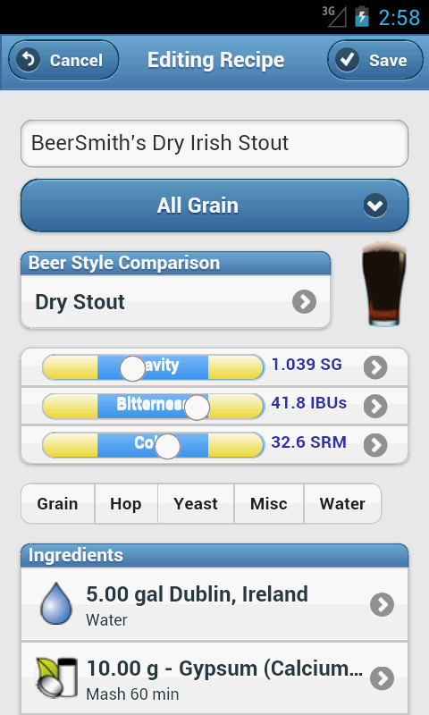 Android application BeerSmith 3 Mobile Homebrewing screenshot