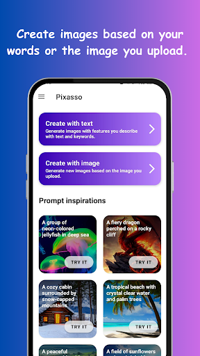Android application Pixasso: AI art generator screenshort
