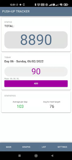 Android application Push-up tracker screenshort