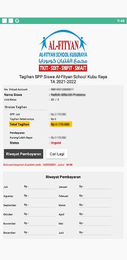 Android application Tagihan SPP Al-Fityan screenshort