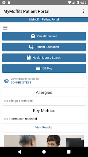 Android application MyMoffitt Patient Portal screenshort