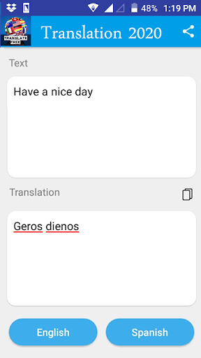 Lithuanian English Translator Screen 2