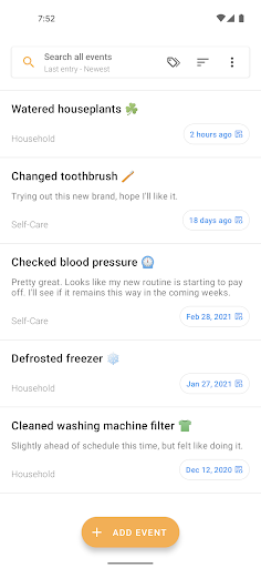 Android application TimeJot - Event timeline log screenshort