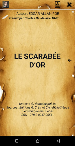 Android application Le Scarabée d’Or screenshort