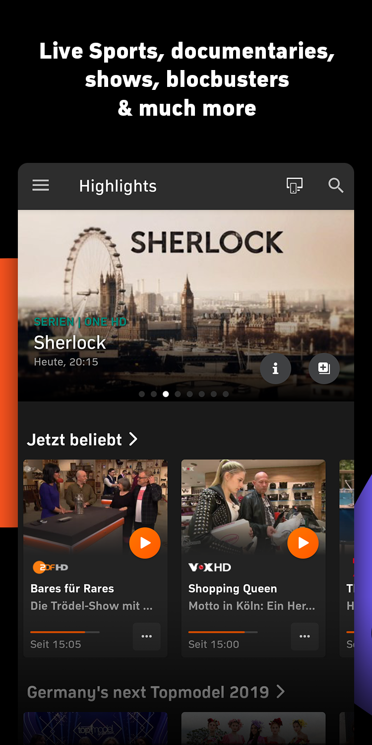 Android application Zattoo - TV Streaming App screenshort