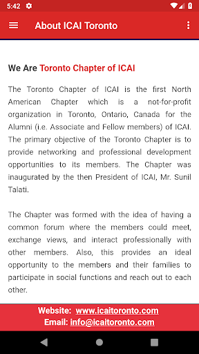 Android application ICAI Toronto screenshort