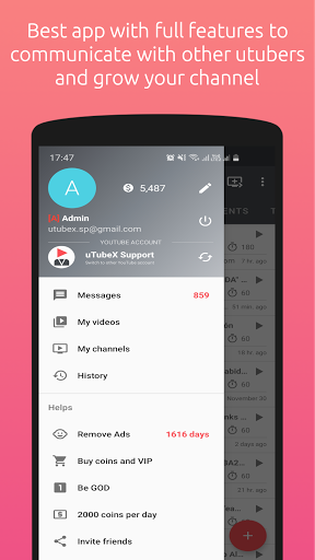 Android application uTubeX - Boost your channel screenshort