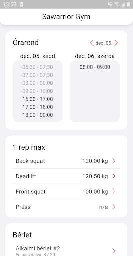 Sawarrior Gym Screen 2
