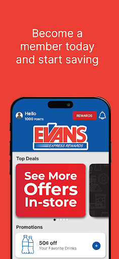 Android application Evans Express Rewards screenshort