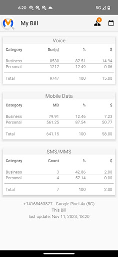 Android application Mobile Cost Management screenshort